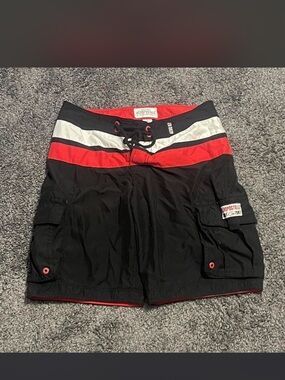 Vintage Aéropostale Black & Red Men's Board Shorts